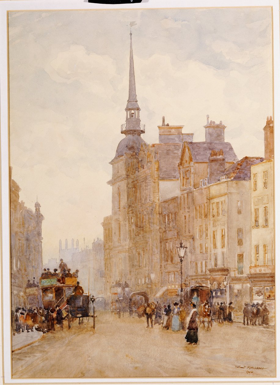 Uitzicht op Ludgate Hill vanaf de trappen van St. Paul