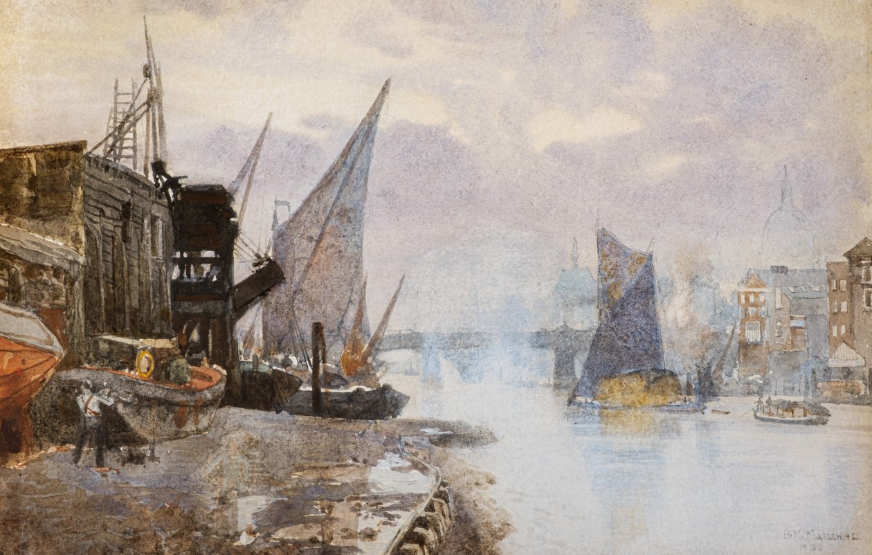 Scheepvaart op de Theems bij Bankside, ca. 1884 door Herbert Menzies Marshall