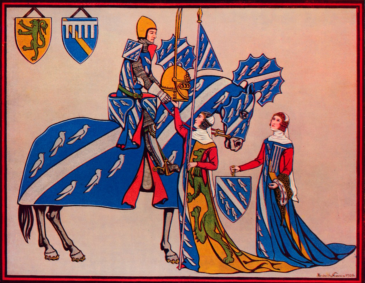 Sir Geoffrey Luttrell, zijn vrouw en schoondochter, ca. 1340, 1926 door Herbert Norris