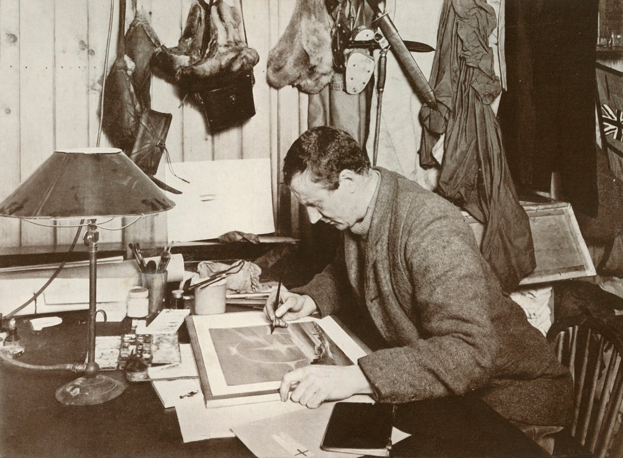 Dr. Wilson Werkt aan de Schets die op P. 258 wordt Gegeven door Herbert Ponting