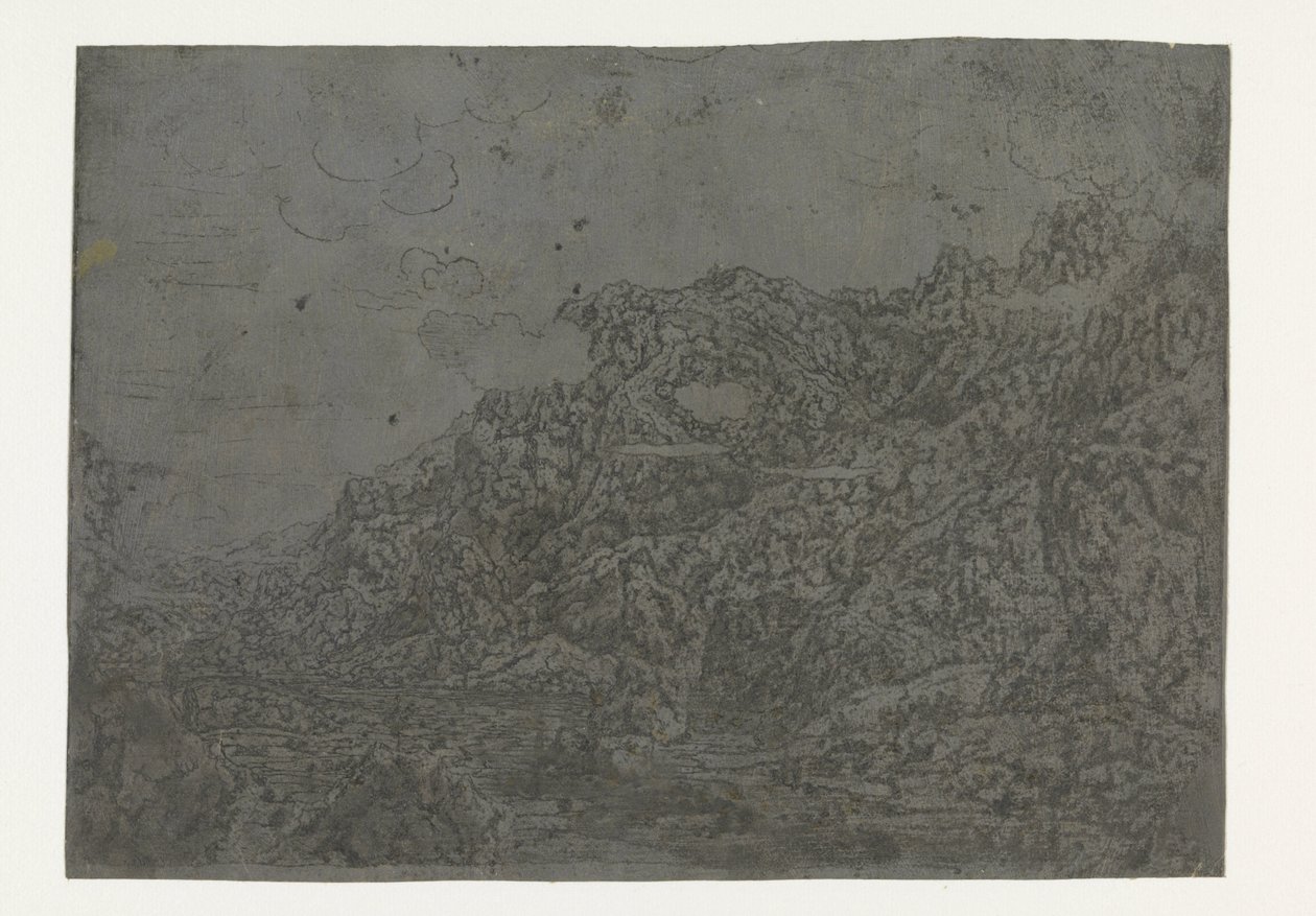 Rotsachtig landschap met lage wolken door Hercules Segers