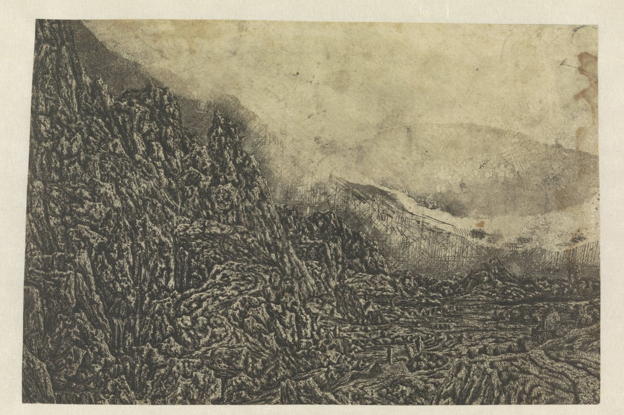 Rotsachtig landschap met een weg en een rivier door Hercules Segers