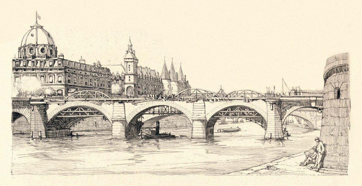 Werken aan de oude Pont Notre-Dame, 1913-1915 door Herman Armour Webster