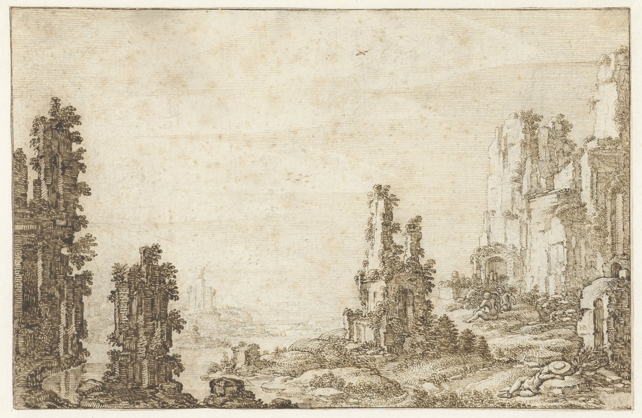 Landschap met ruïnes door Herman Breckerveld