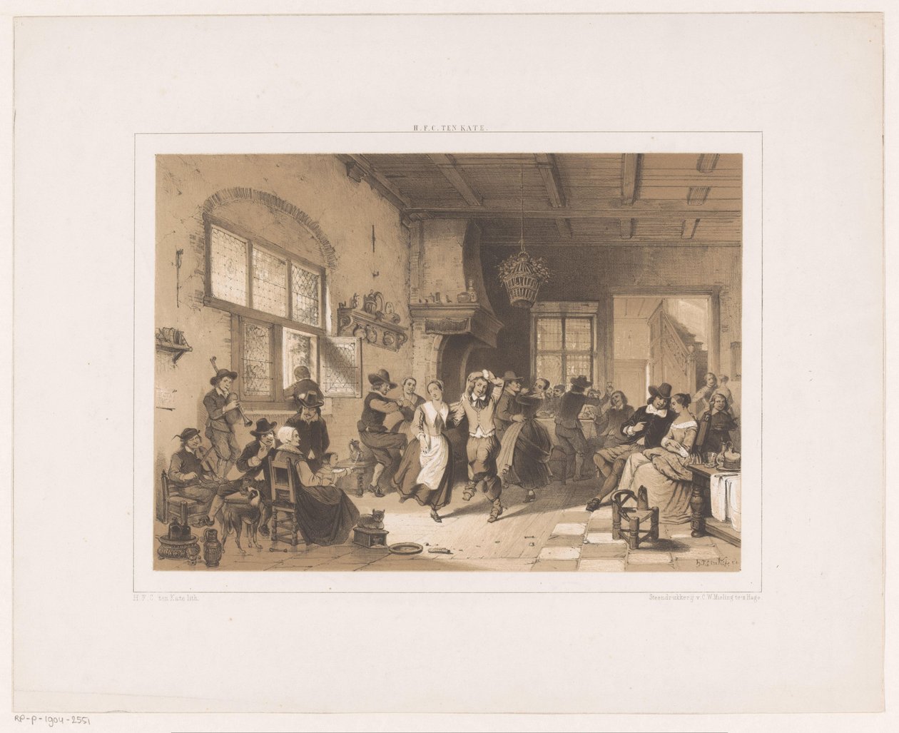 Dansend gezelschap in een herberg door Herman Frederik Carel ten Kate