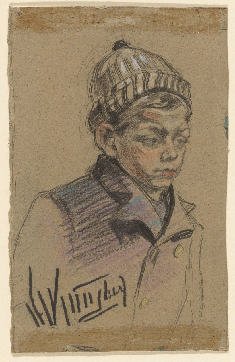 Jongen met jas en muts door Herman Kruyder (signed by artist)