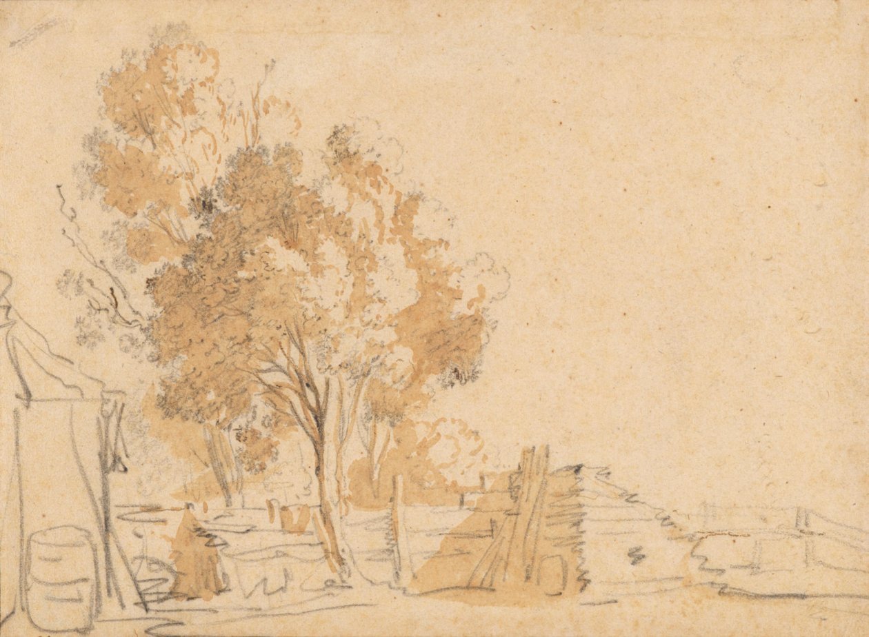 Bomen op een erf door Herman Saftleven