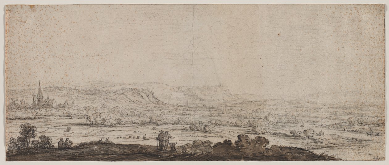 Landschap met het dorp Schenkenschanz, Gelderland, 1600s door Herman Saftleven