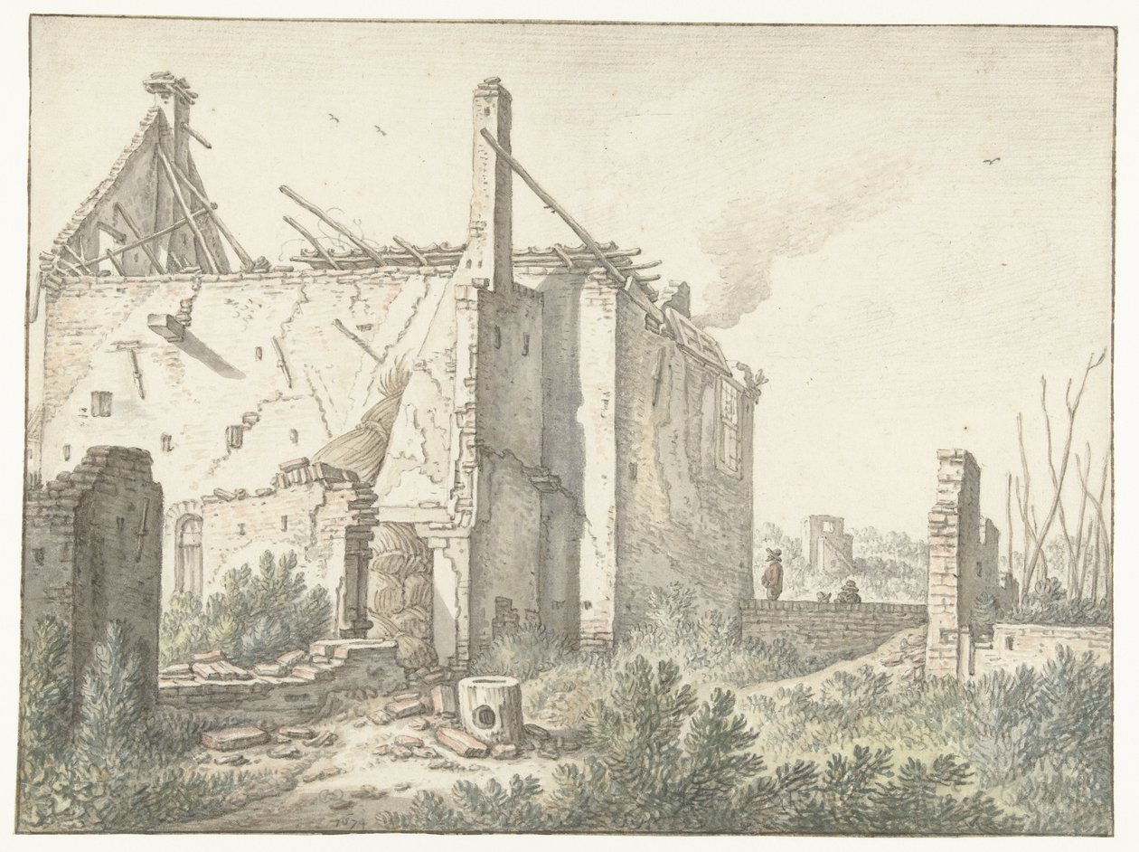 Ruïne van een huis in Utrecht door Herman Saftleven