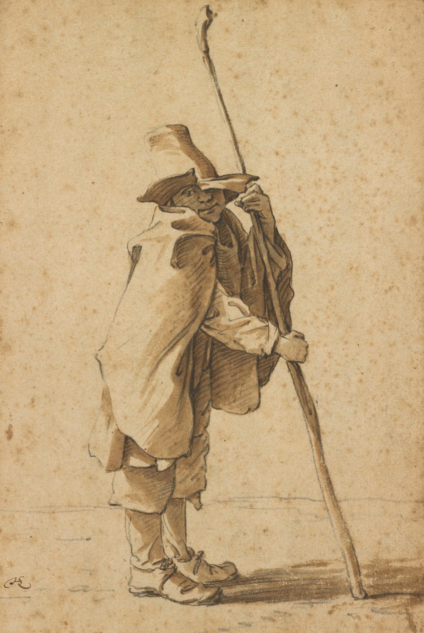 Een jonge herder leunend op zijn "Houlette" door Herman Saftleven the Younger