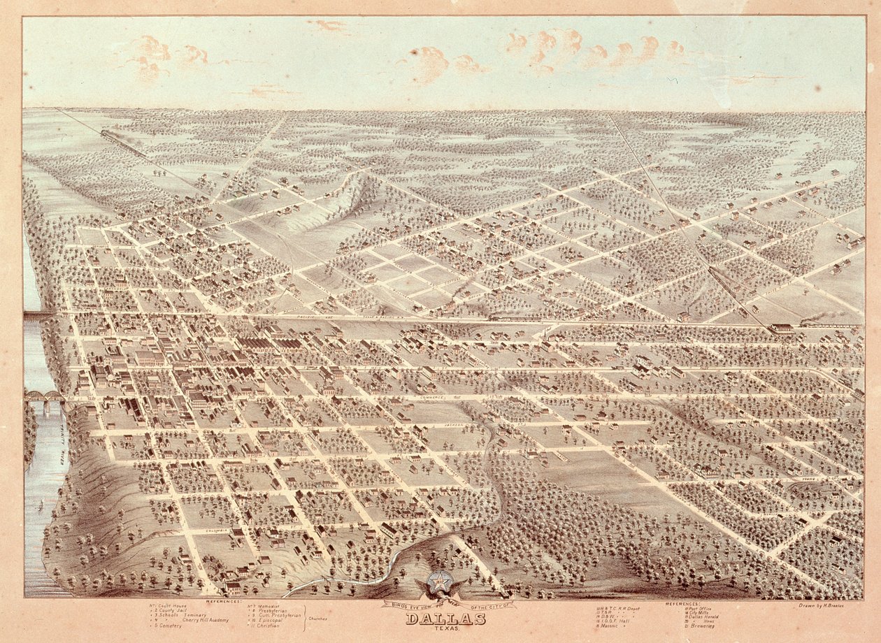 Straatkaart van Dallas, Texas, 1872 door Herman attr. to Brosius