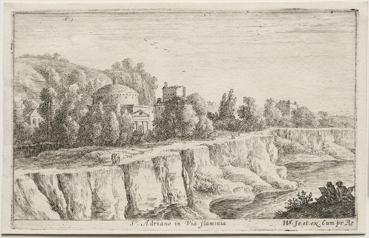 Diverse uitzichten in en rond Rome: St. Adriano in Via Flaminia, 1653 door Herman van Swanevelt