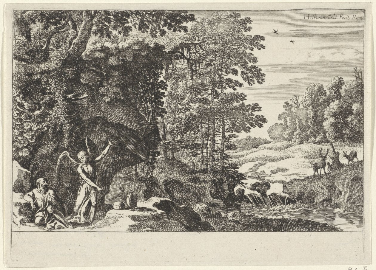 Elia en de engel door Herman van Swanevelt