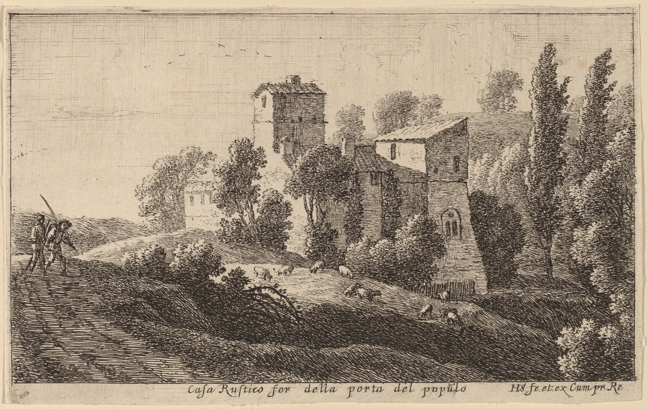 Boerderij voorbij de Porta del Popolo door Herman van Swanevelt