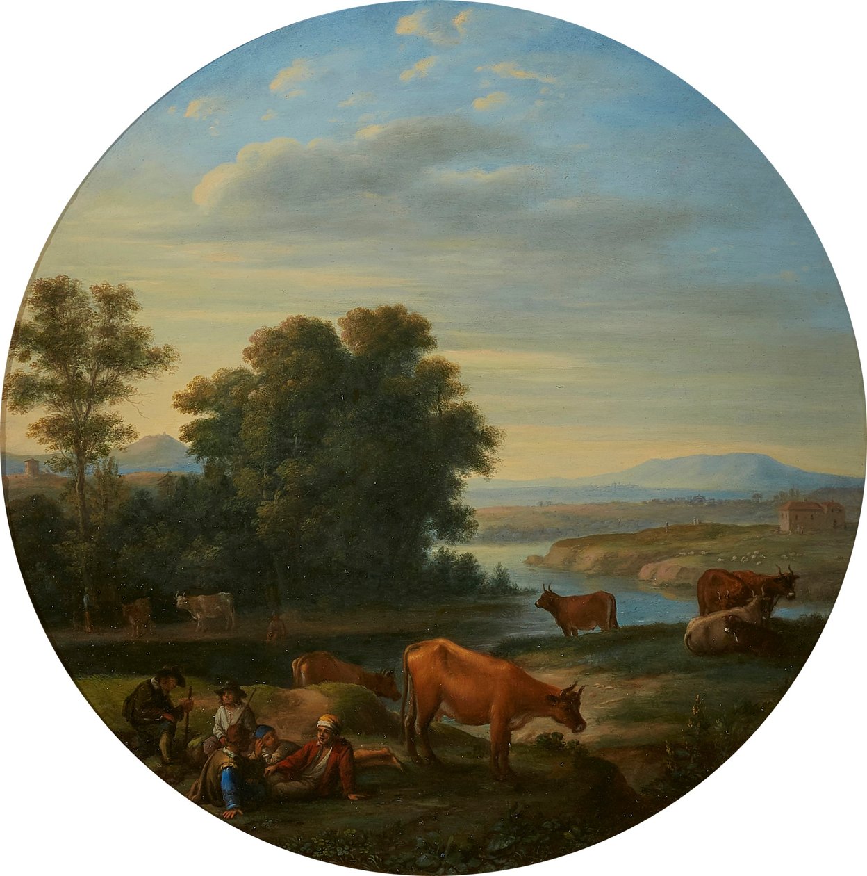 Italianiserend rivierlandschap met koeien door Herman van Swanevelt