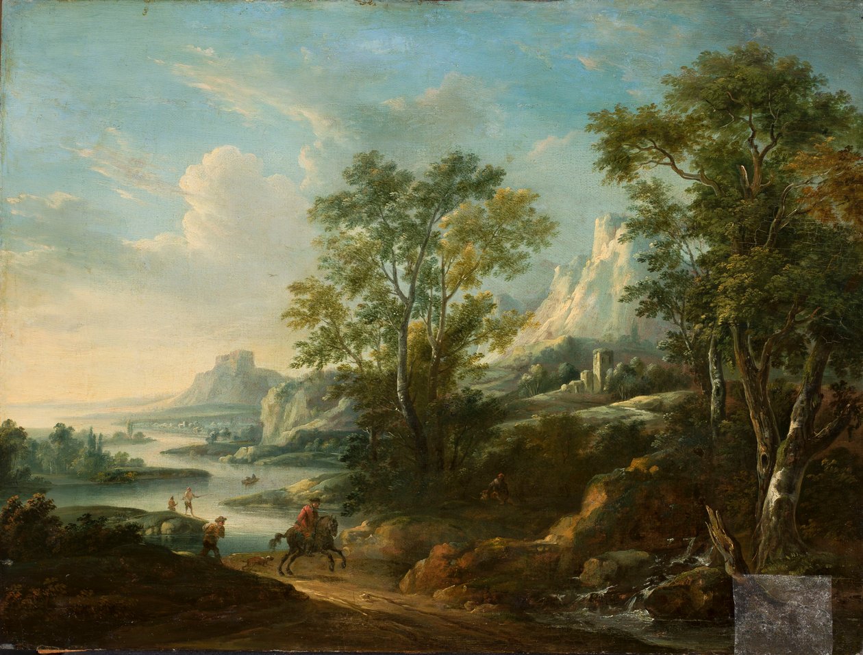 Berglandschap met rivier door Herman van Swanevelt