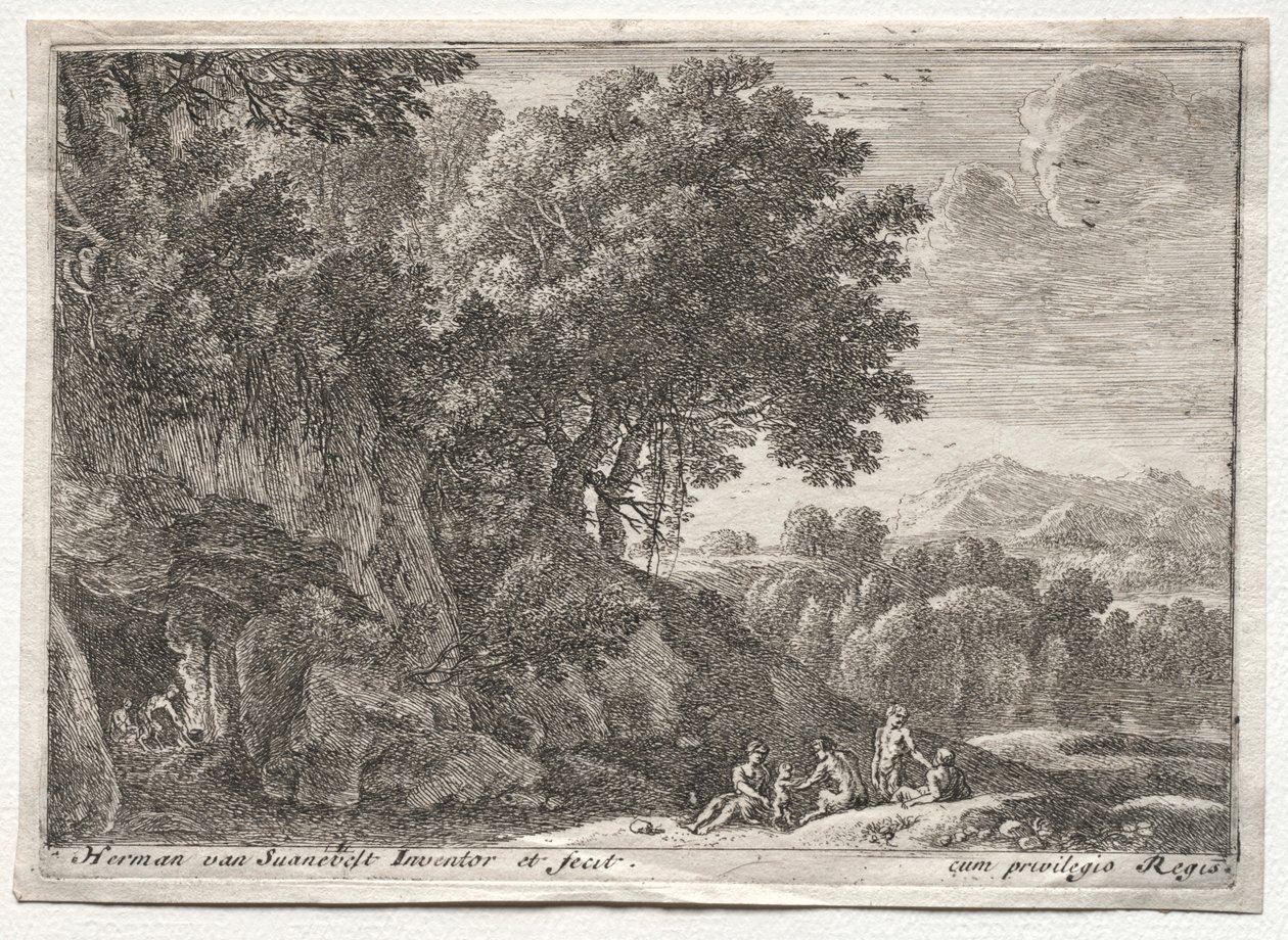 Landschap met saters door Herman van Swanevelt