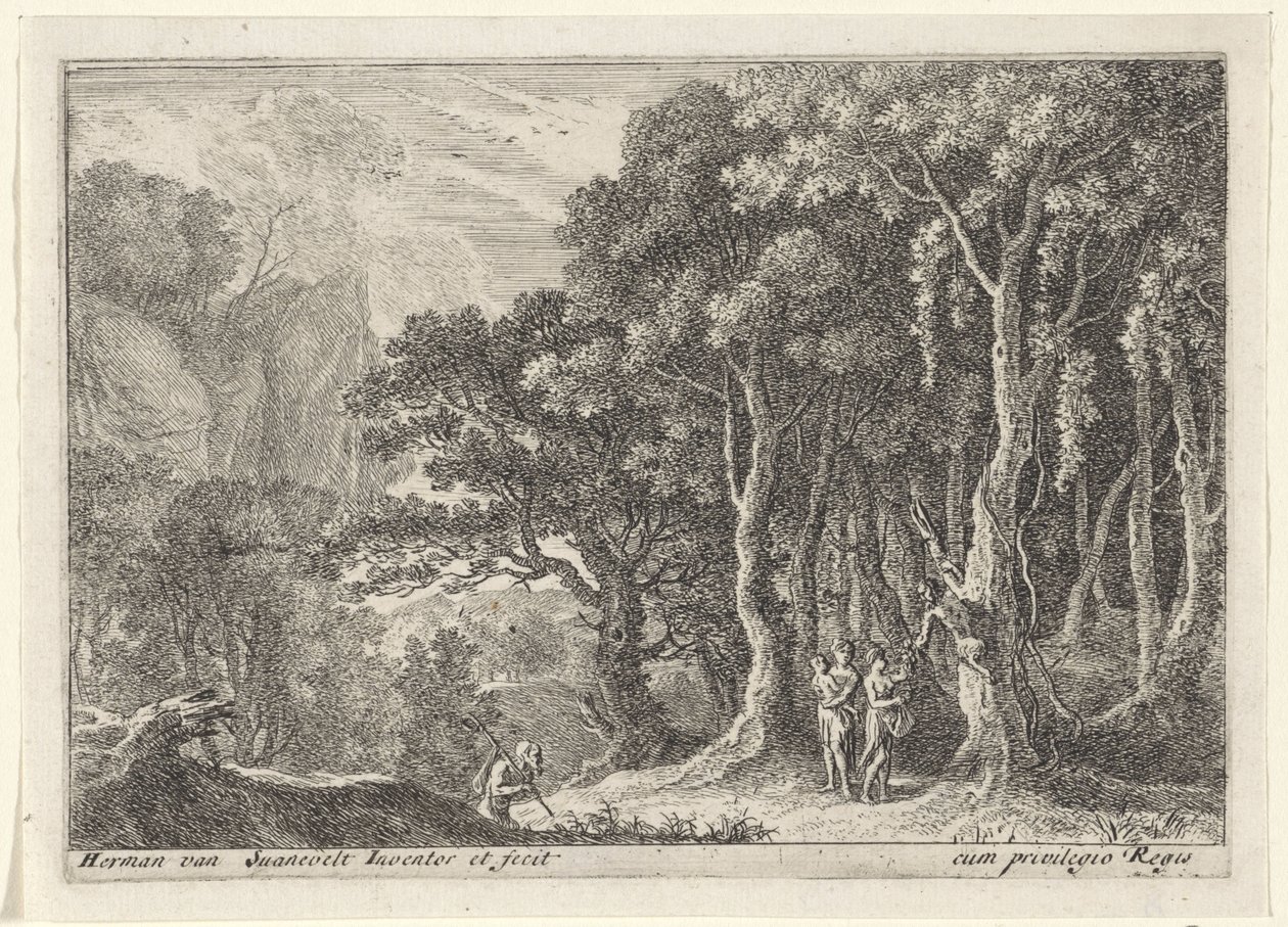 Sater verzamelt fruit (Landschappen met saters) door Herman van Swanevelt