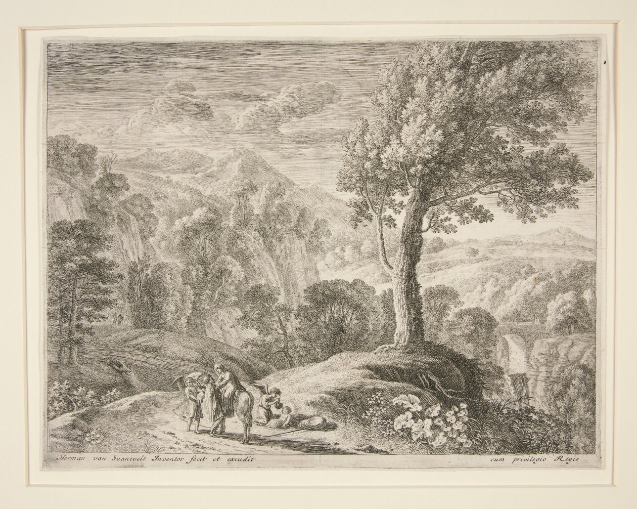 De grote boom en de grot, uit de set De vlucht naar Egypte door Herman van Swanevelt