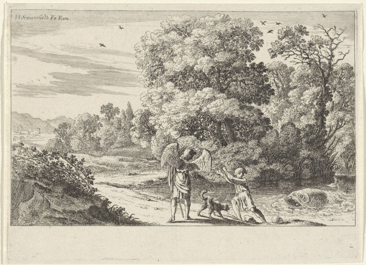 Tobias schrikt van de vis door Herman van Swanevelt