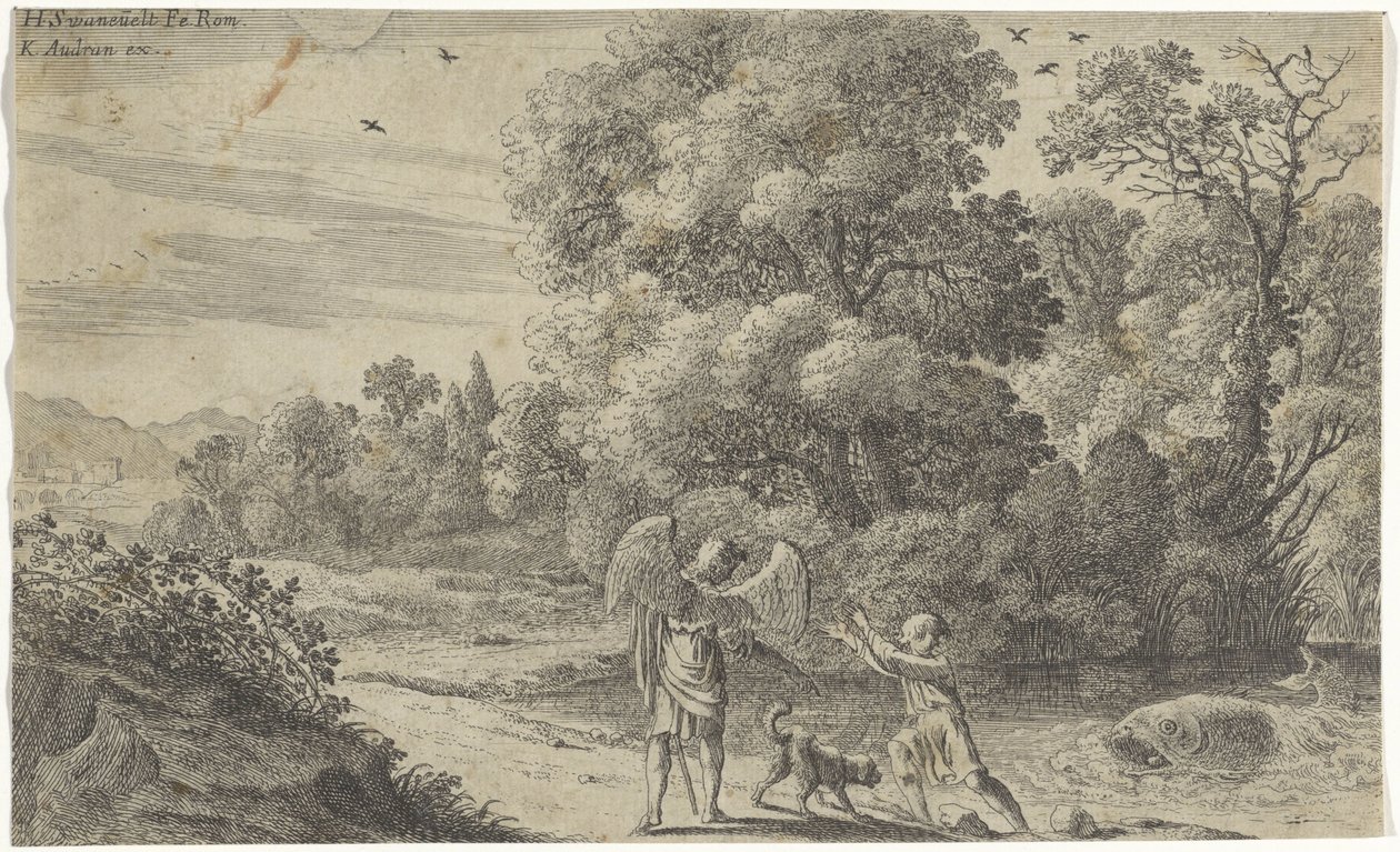 Tobias schrikt van de vis door Herman van Swanevelt