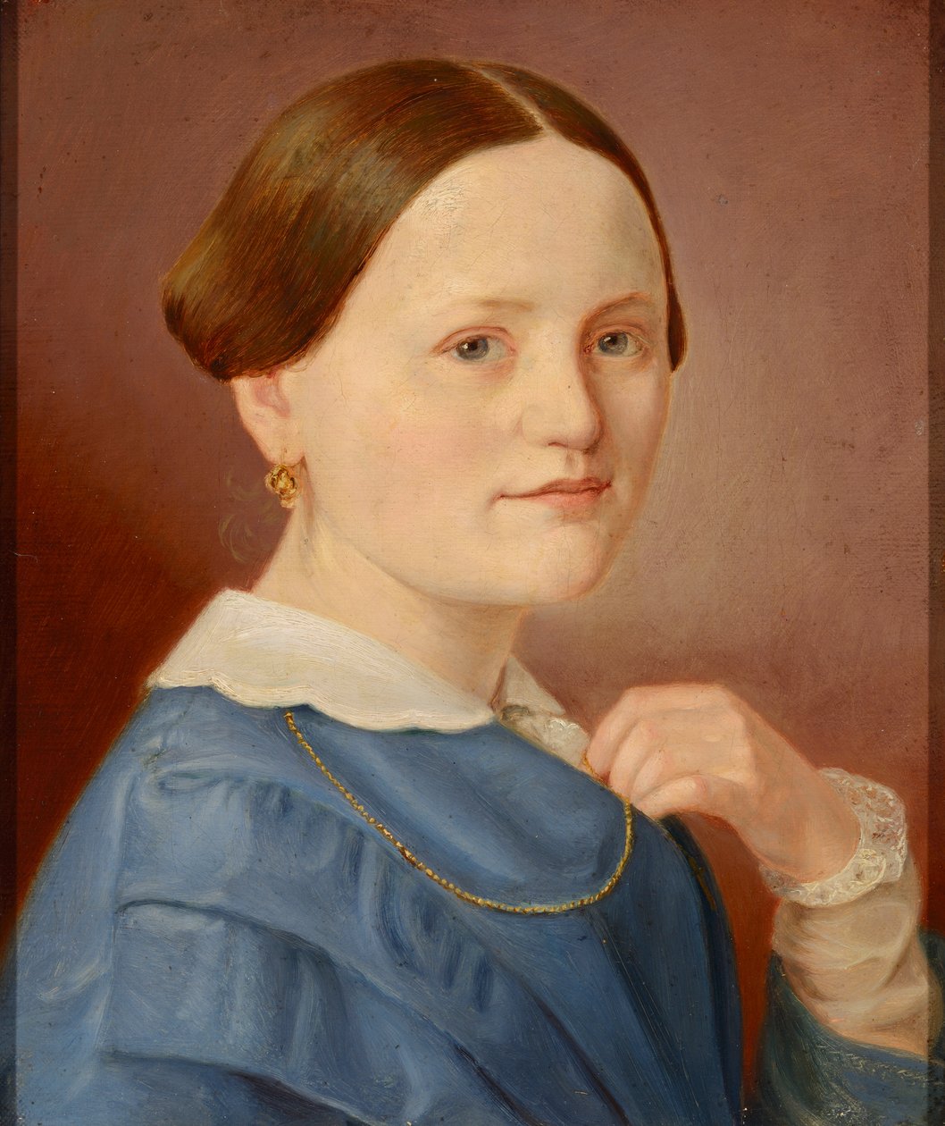 Portret van een dame met een ketting en een lichte jurk door Hermann Eduard Hartmann