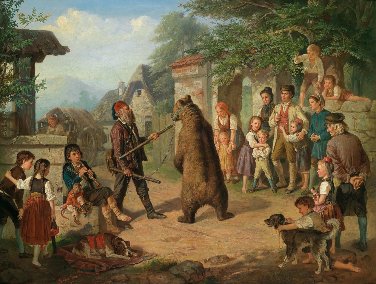 Rondreizend circus in een dorp door Hermann Pistor