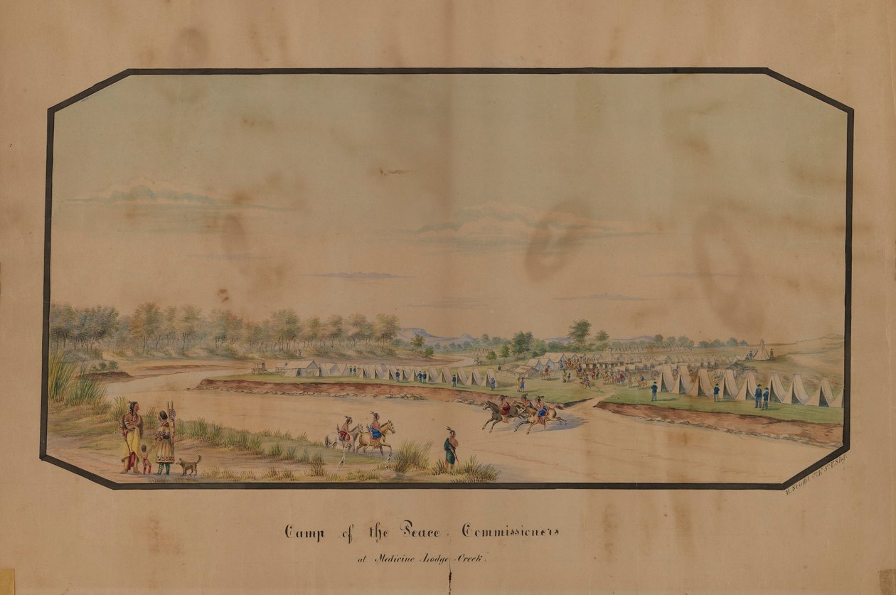 Kamp van de vredescommissarissen bij Medicine Lodge Creek door Hermann Stieffel