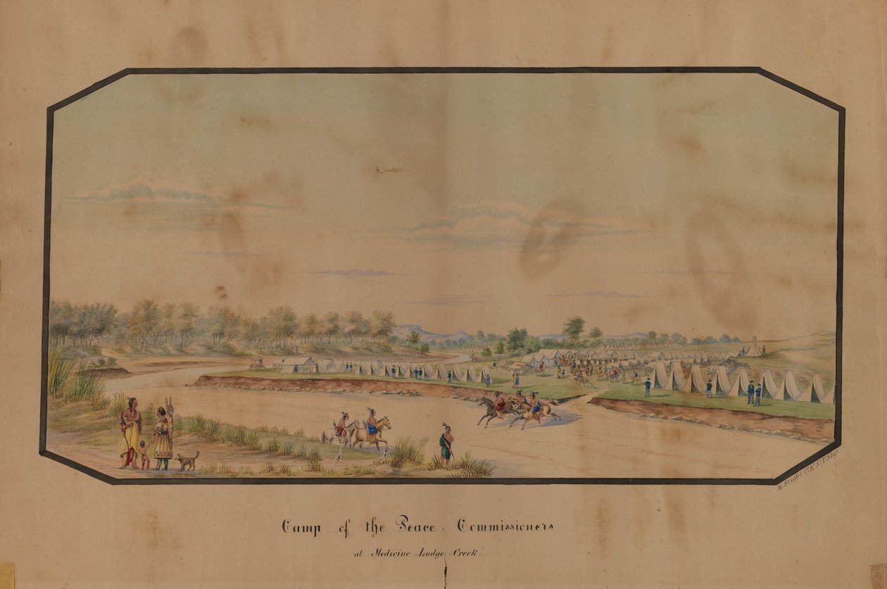 Kamp van de vredescommissarissen bij Medicine Lodge Creek, 1867 door Hermann Stieffel