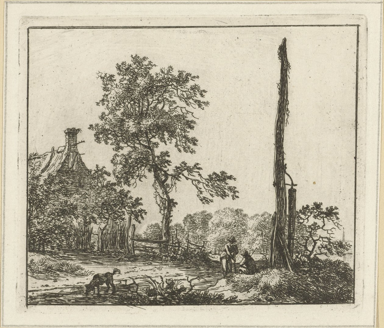 Landschap met de hoge paal door Hermanus Fock