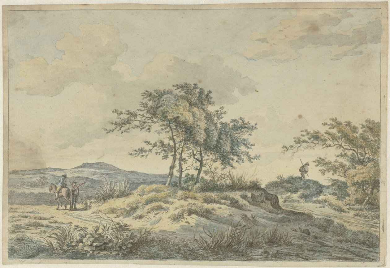 Landschap met ruiter en voetganger door Hermanus Fock