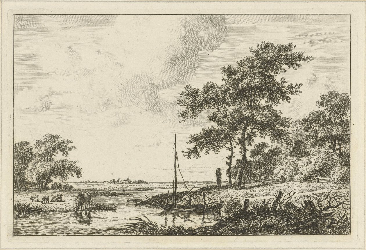 Landschap met schuitje door Hermanus Fock