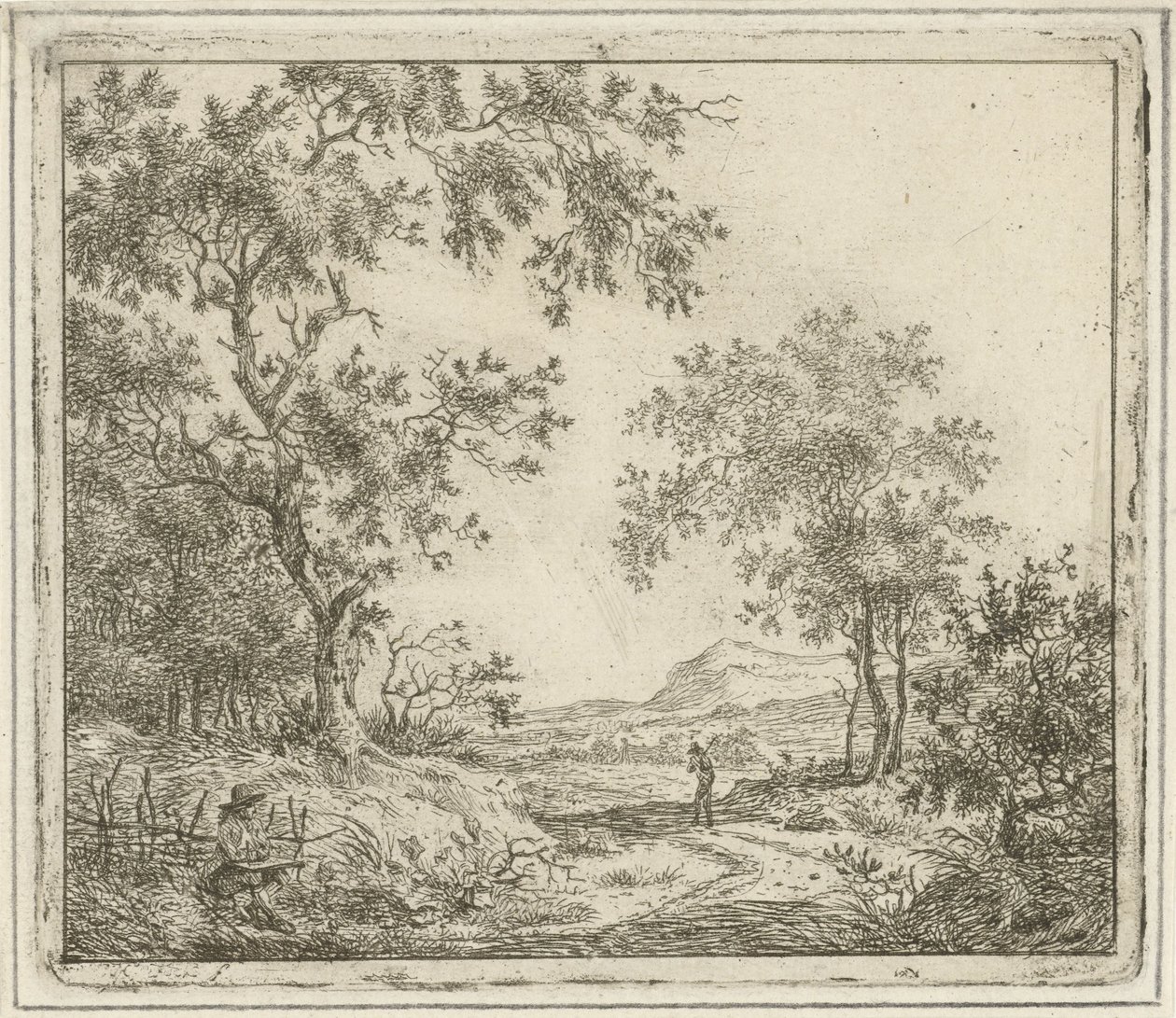 Landschap met tekenaar en wandelaar Zes landschappen (series title) door Hermanus Fock