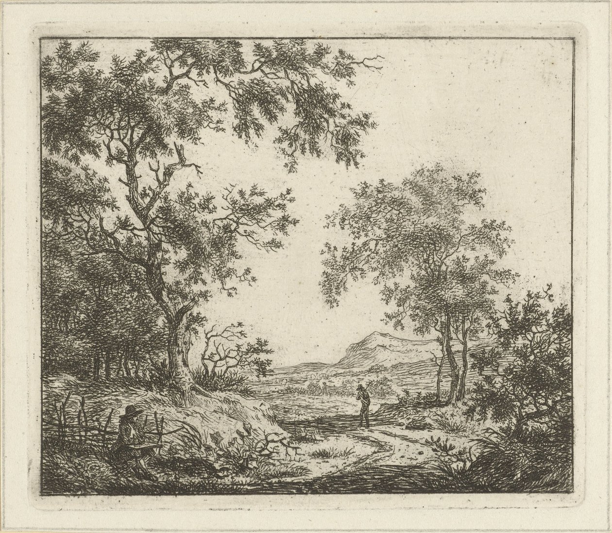 Landschap met tekenaar en wandelaar door Hermanus Fock