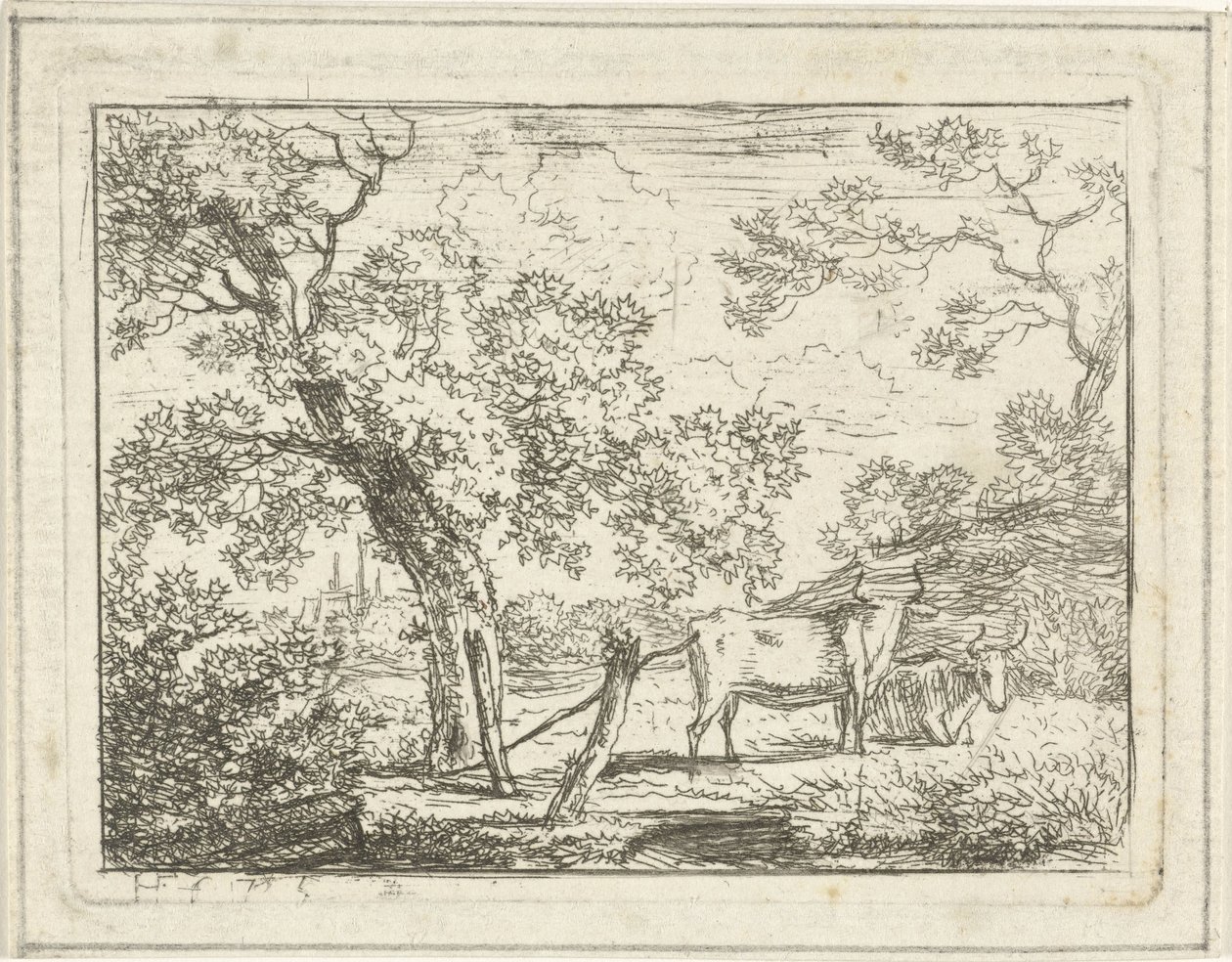 Landschap met twee koeien door Hermanus Fock