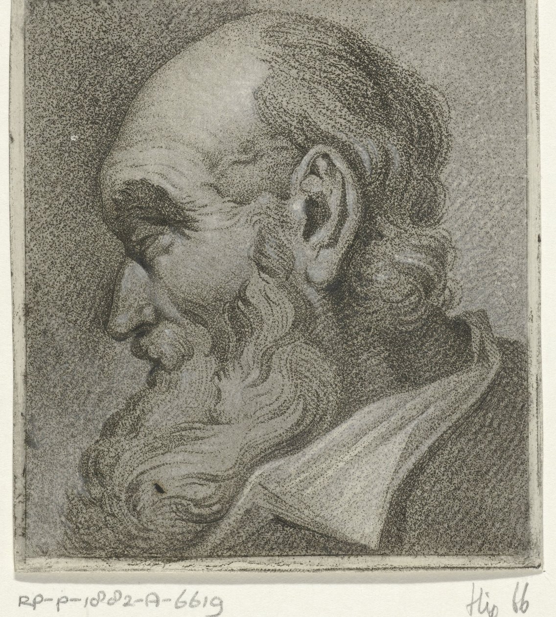 Portret van een grijsaard, en profil door Hermanus Fock