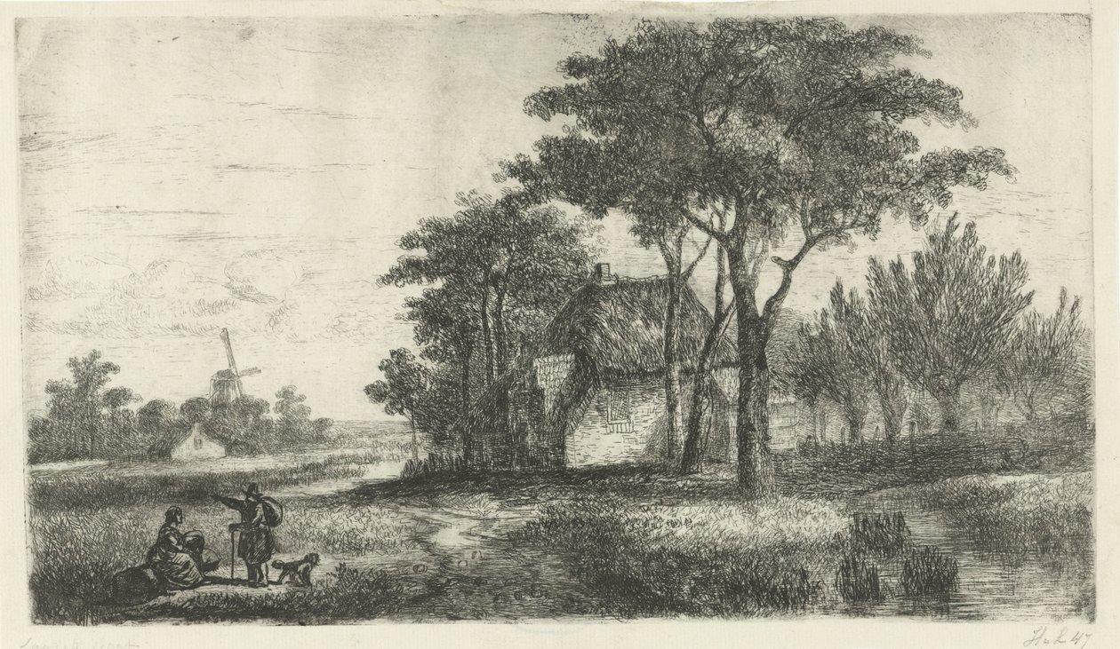 Landschap met een wandelaar door Hermanus Jan Hendrik van Rijkelijkhuysen