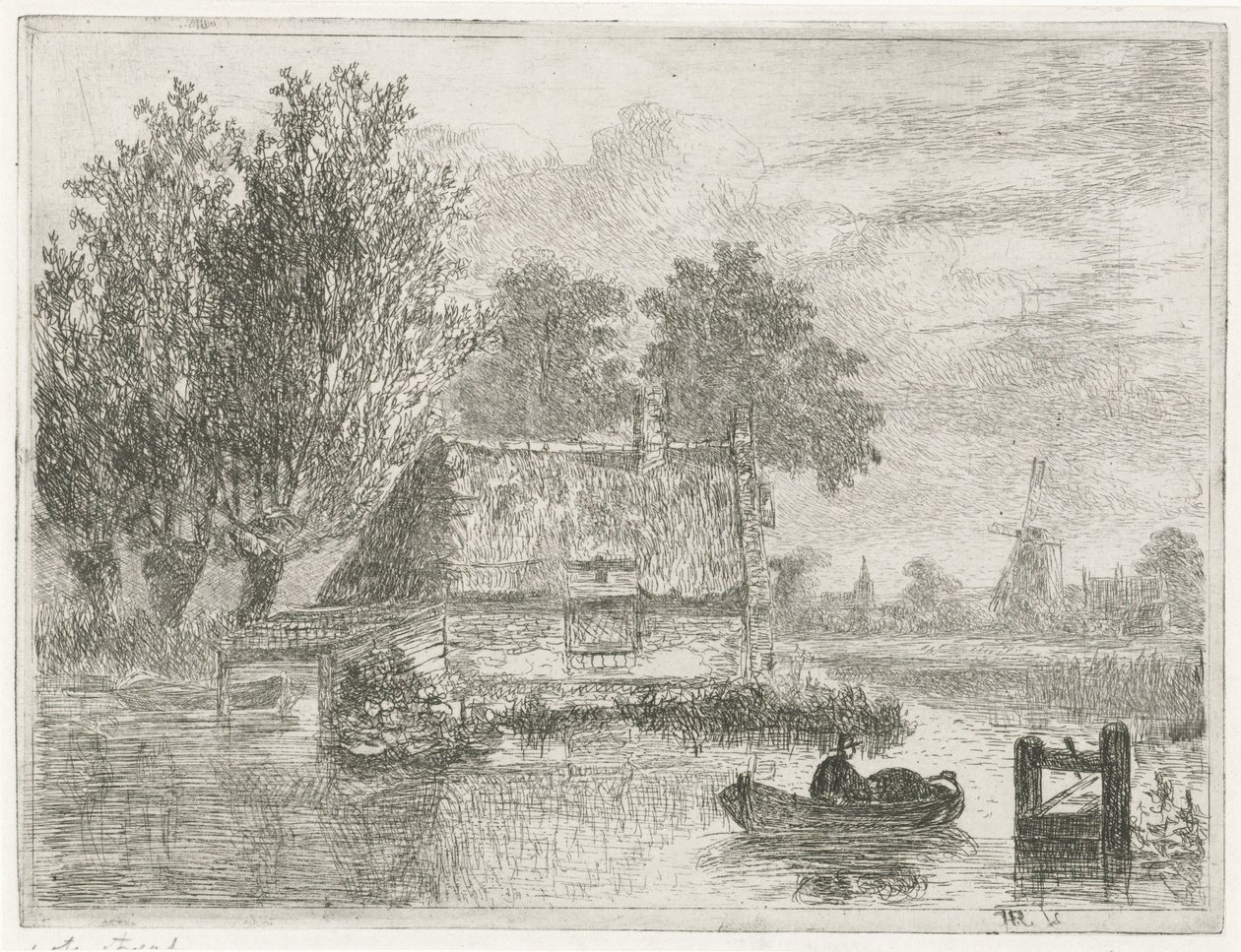 Man met een ton in een boot door Hermanus Jan Hendrik van Rijkelijkhuysen