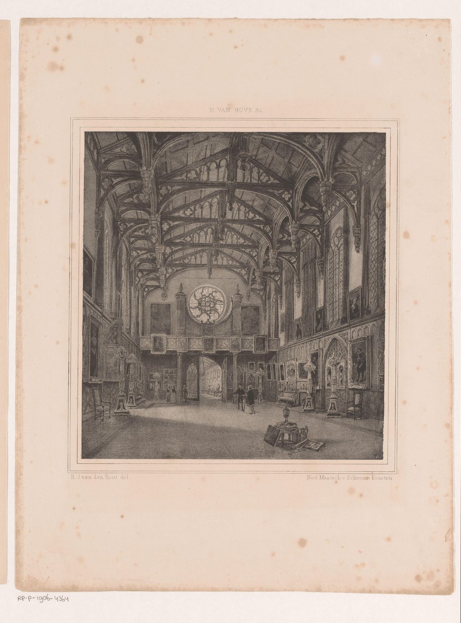 Interieur gotische zaal in Paleis Kneuterdijk door Hermanus Johannes van den Hout