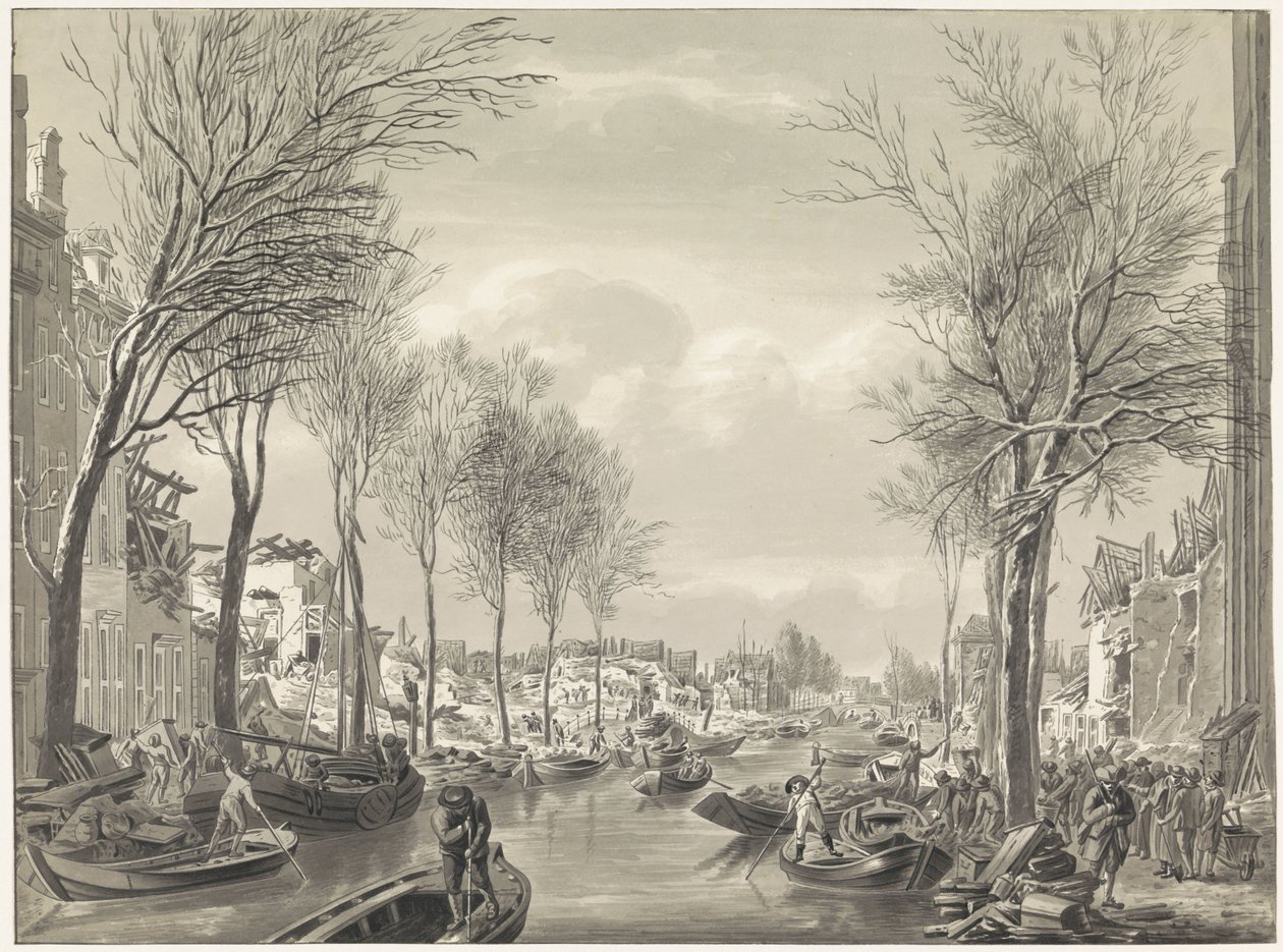 Herstelwerk op het Steenschuur na de ramp, 1807 door Hermanus Numan (possibly)