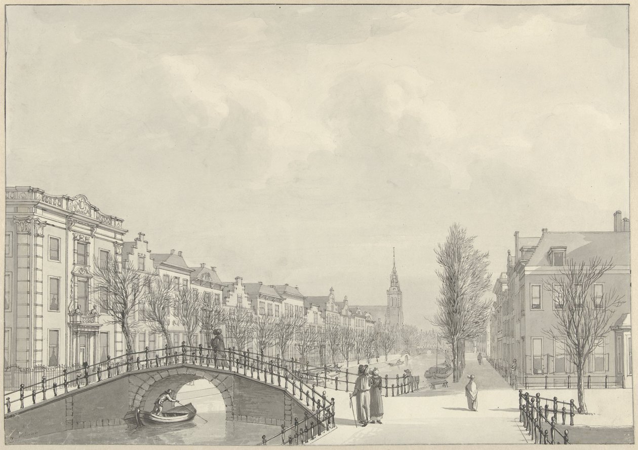 Gezicht op het Rapenburg te Leiden van de Nieuwsteegbrug, 1807 door Hermanus Numan (signed by artist)