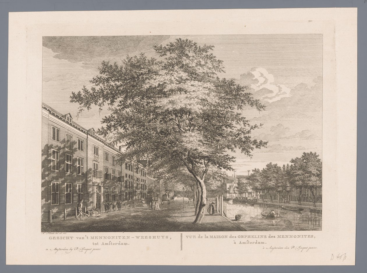 Gezicht op het Doopsgezinde Weeshuis te Amsterdam door Hermanus Petrus Schouten (possibly)