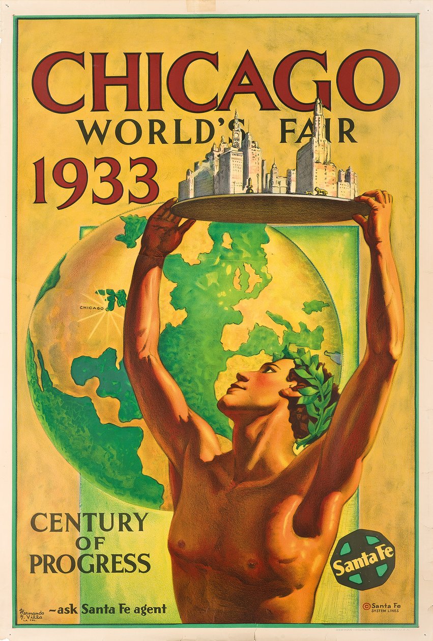 Poster die de Wereldtentoonstelling van 1933 in Chicago Adverteert door Hernando Villa