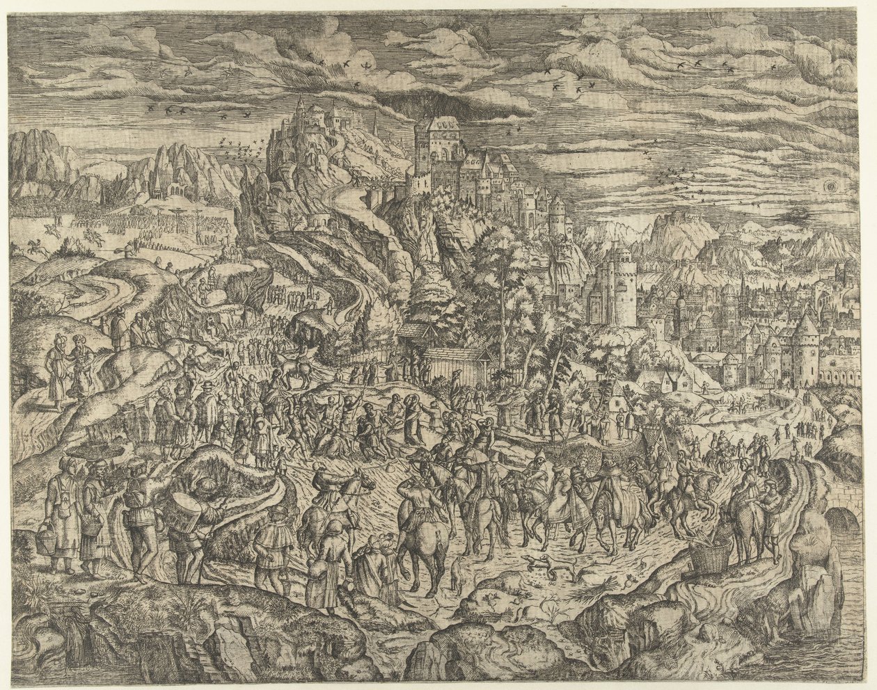 Landschap met Kruisdraging door Herri met de Bles