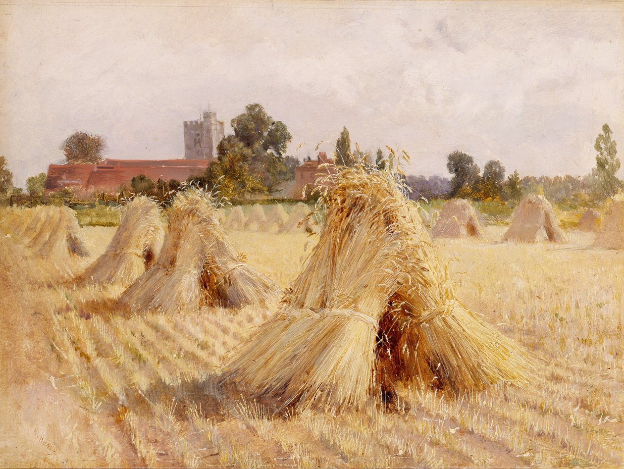 Korenstokken bij Bray Church, 1872 door Heywood Hardy