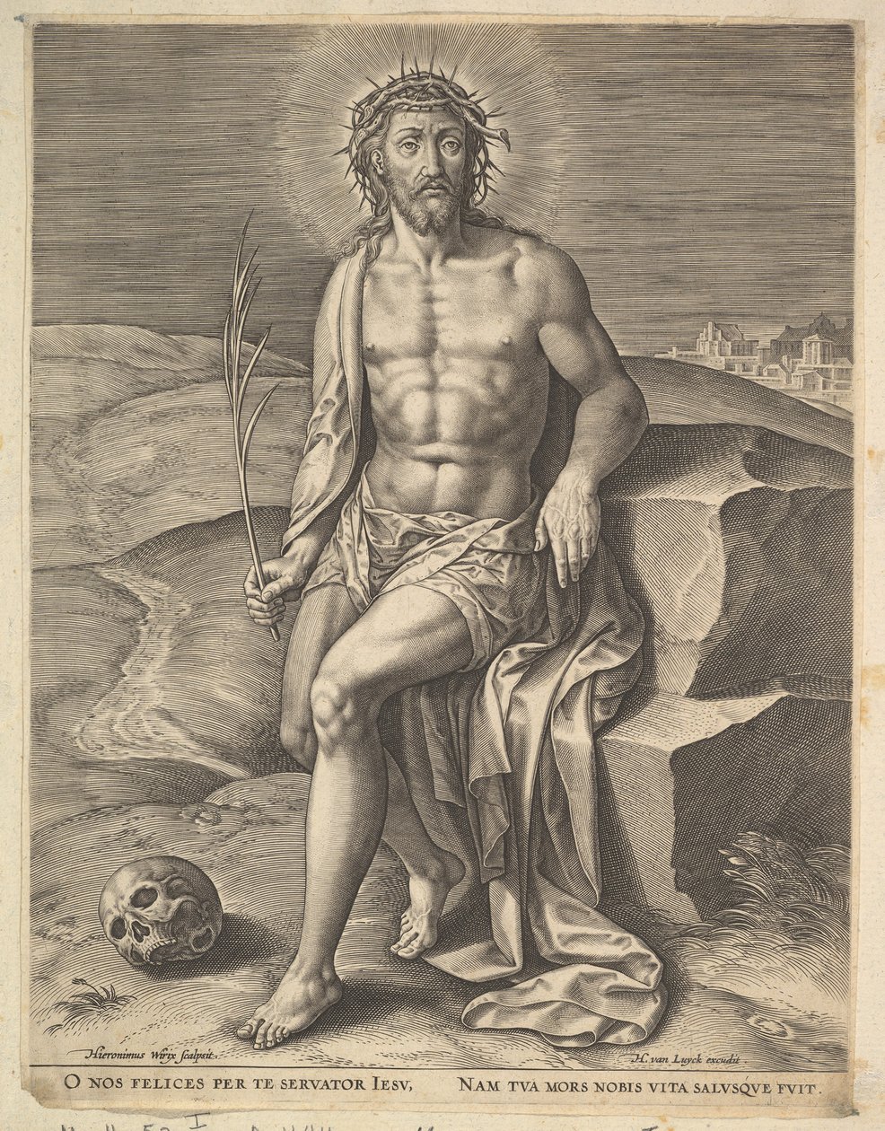 Christus Zittend op de Koude Steen door Hieronymous Wierix