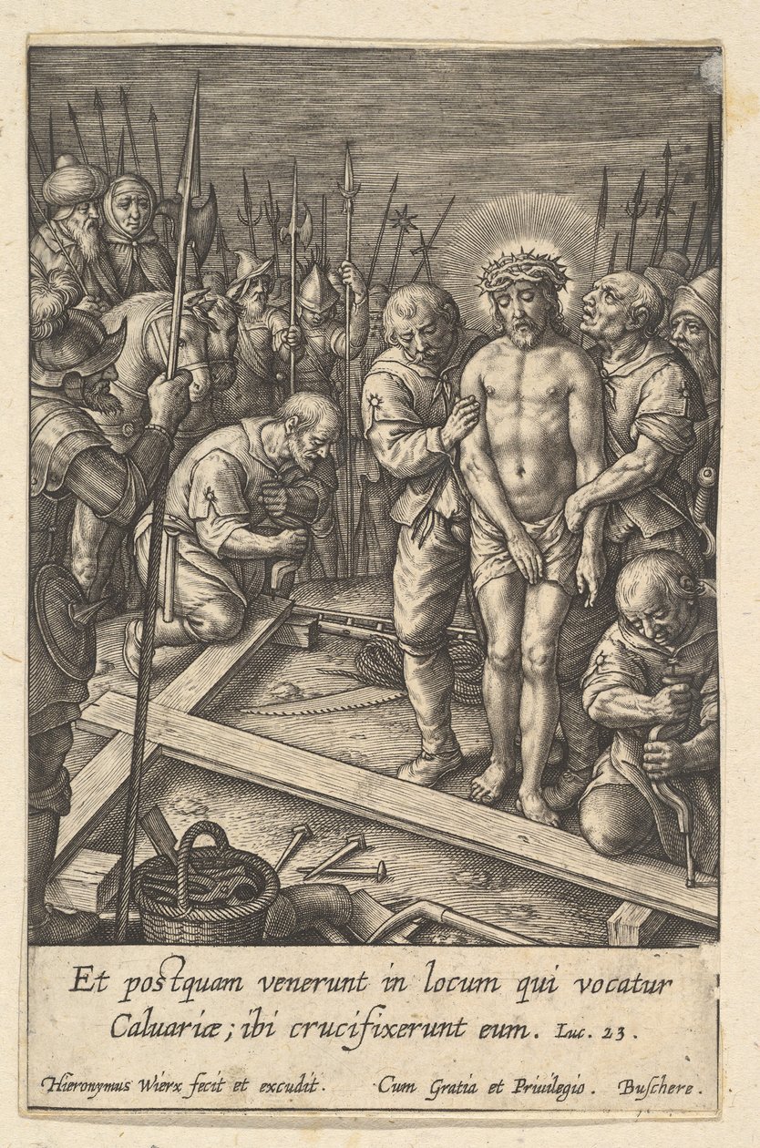 De voorbereiding van het kruis, voor 1619 door Hieronymous Wierix