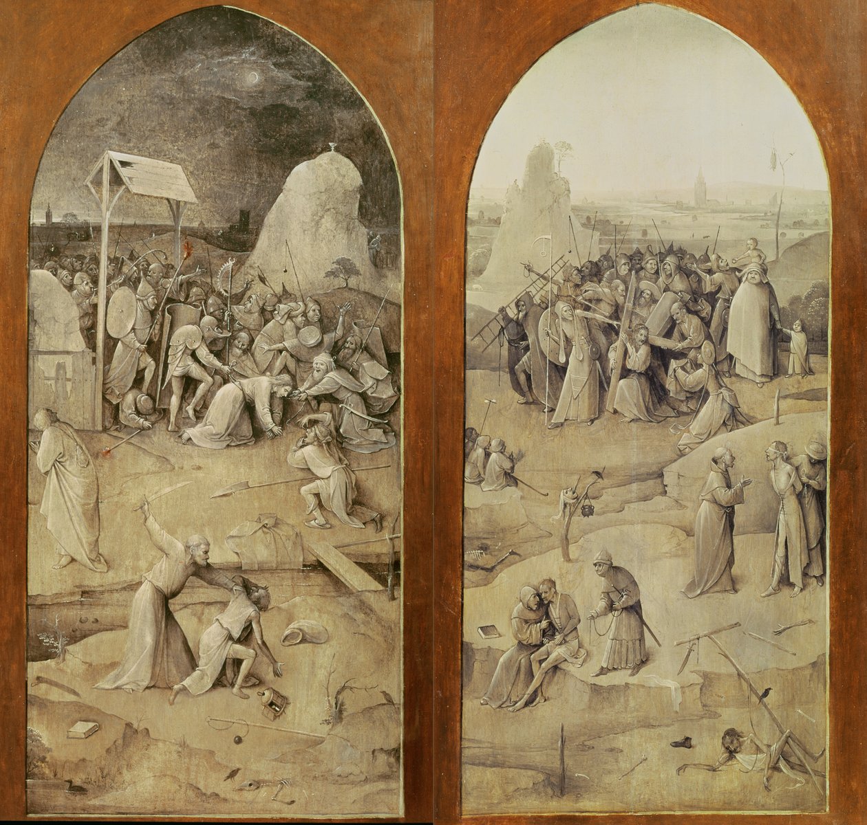Christus op de weg naar Calvarie, buitenpanelen van de Verzoeking van St. Antonius drieluik door Hieronymus Bosch