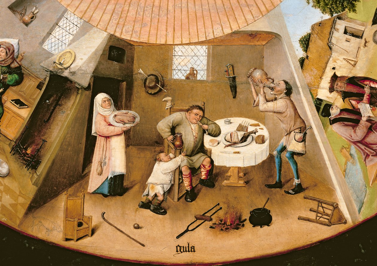 Vraatzucht, detail van de Tafel van de Zeven Hoofdzonden en de Vier Laatste Dingen, c.1480 door Hieronymus Bosch