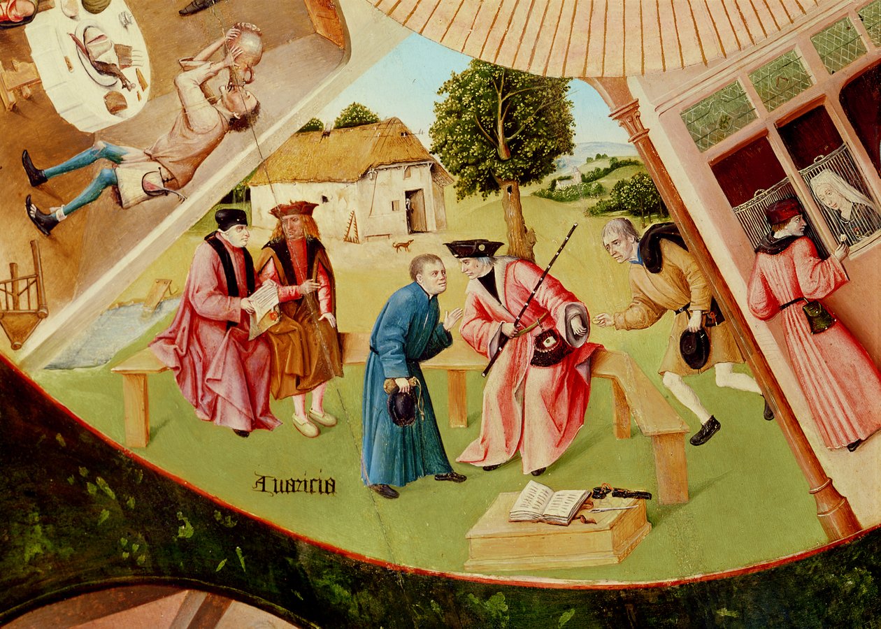 Hebzucht, detail van de Tafel van de Zeven Hoofdzonden en de Vier Laatste Dingen, c.1480 (detail) door Hieronymus Bosch